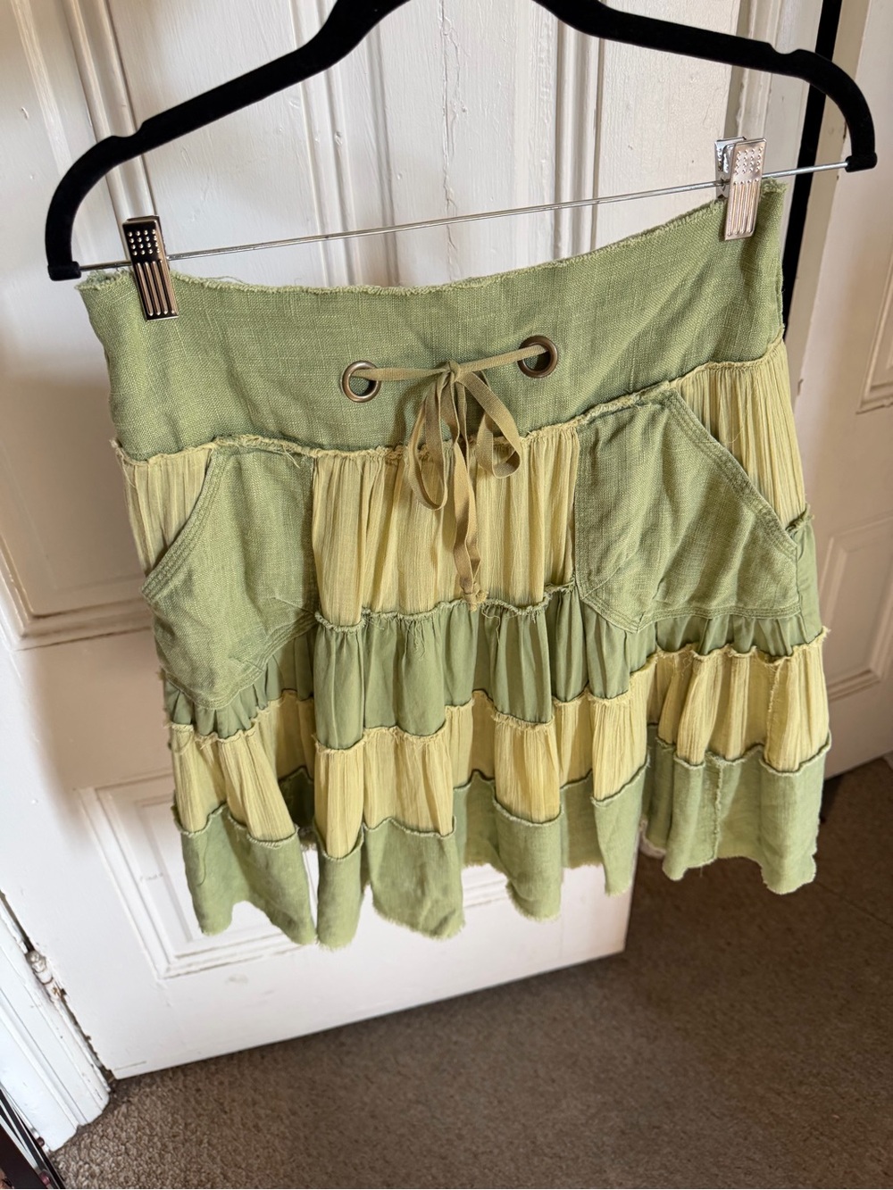 Y2K rare free people size small Women's Two-Tone Green Tiered Boho Skirt - Picture 15 of 15